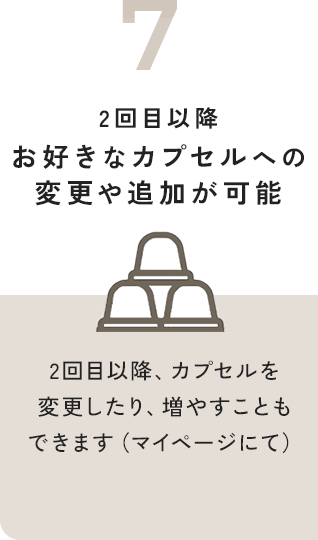 7 2回目以降お好きなカプセルへの変更や追加が可能